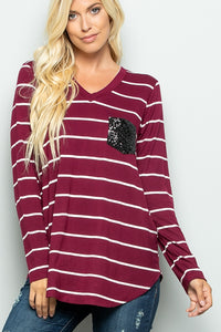 Stripped Long Sleeve Pocket Top