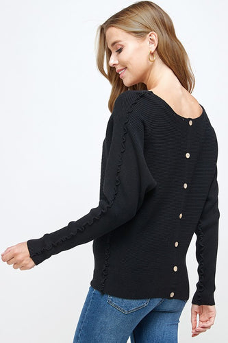 Ruffled button back sweater