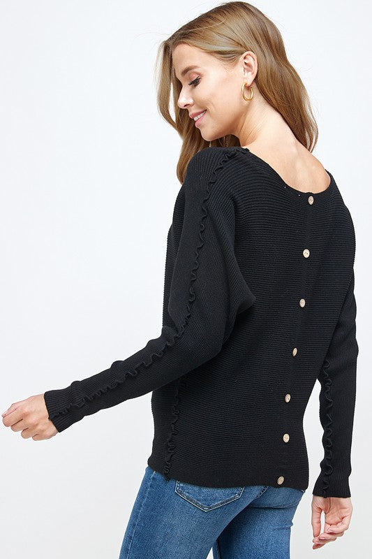 Ruffled button back sweater