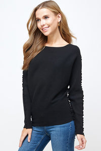 Ruffled button back sweater