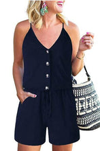 Load image into Gallery viewer, V Neck Button Down Drawstring Romper