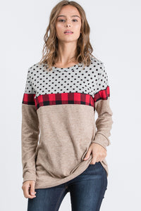 Polk A Dot Plaid Long Sleeve Top