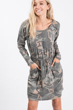 Load image into Gallery viewer, Long sleeve camp print mini dress