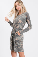 Load image into Gallery viewer, Long sleeve camp print mini dress