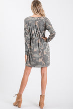 Load image into Gallery viewer, Long sleeve camp print mini dress