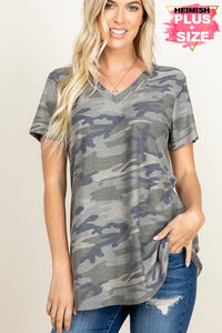 V Neck Camo Print Top